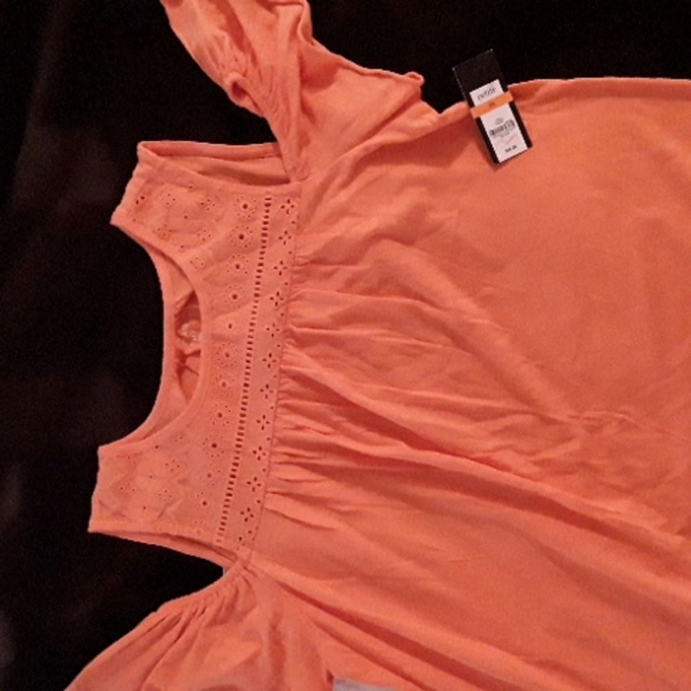 Orange cold shoulder top with eyelets